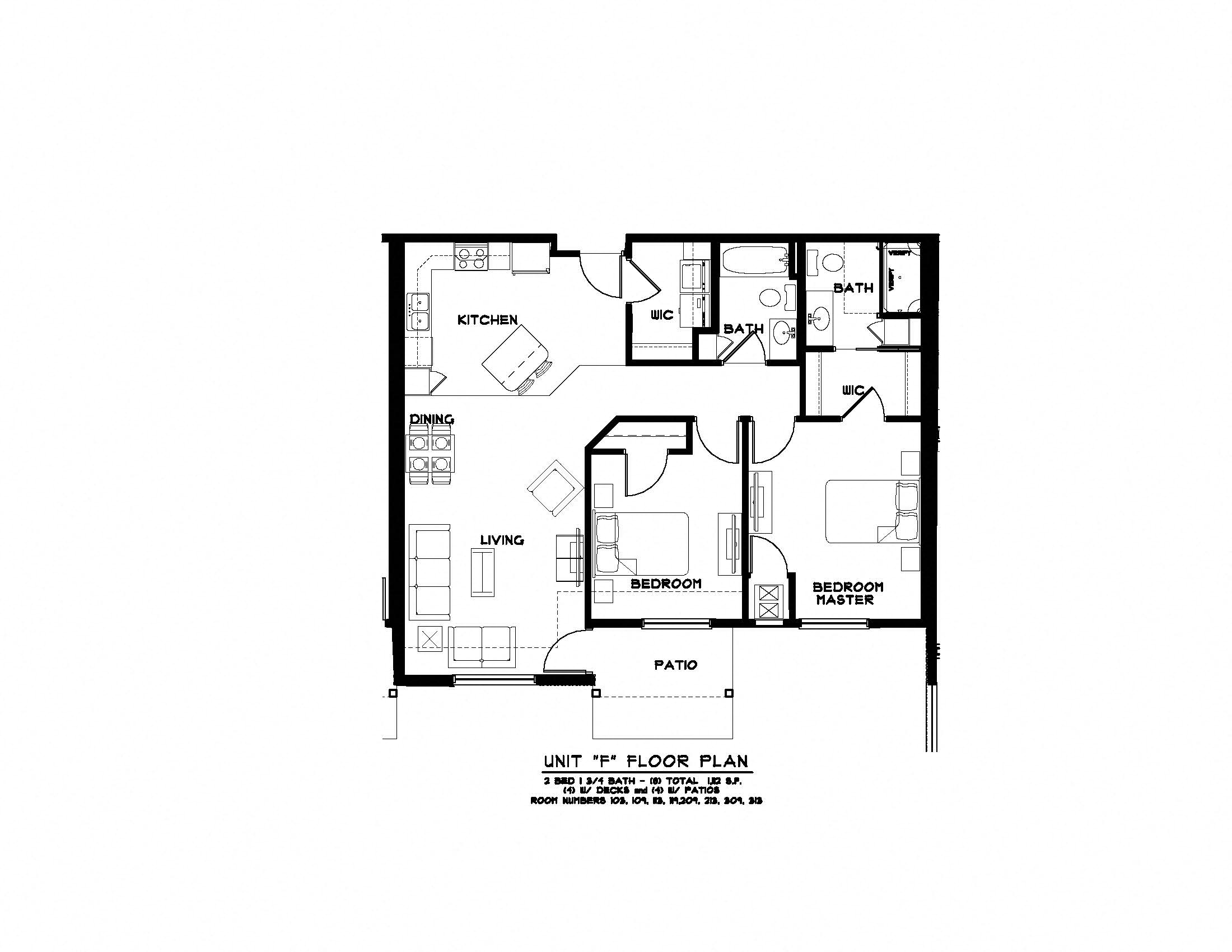 Floor plan for 2 beds, 2 baths, 1132 sqft